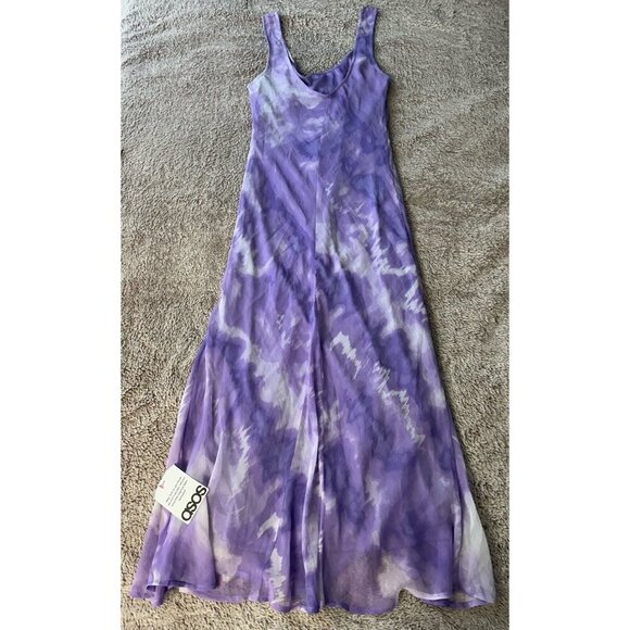 ASOS DESIGN Petite chiffon scoop neck midi slip dress purple tie dye print 2 New - Picture 12 of 16